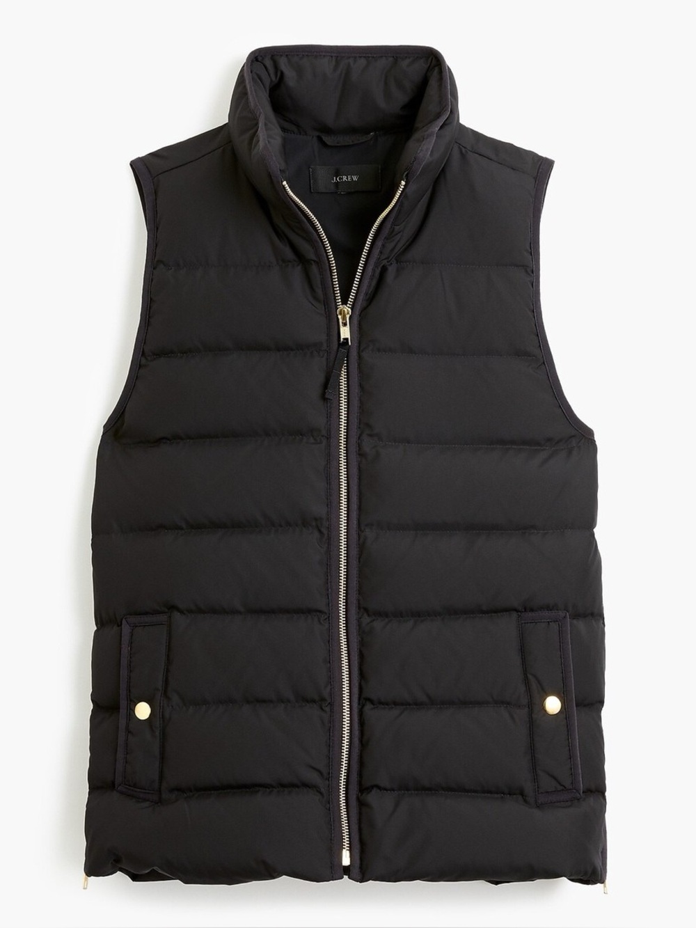 J. Crew | black down puffer vest gold-tone snap/zip hardware